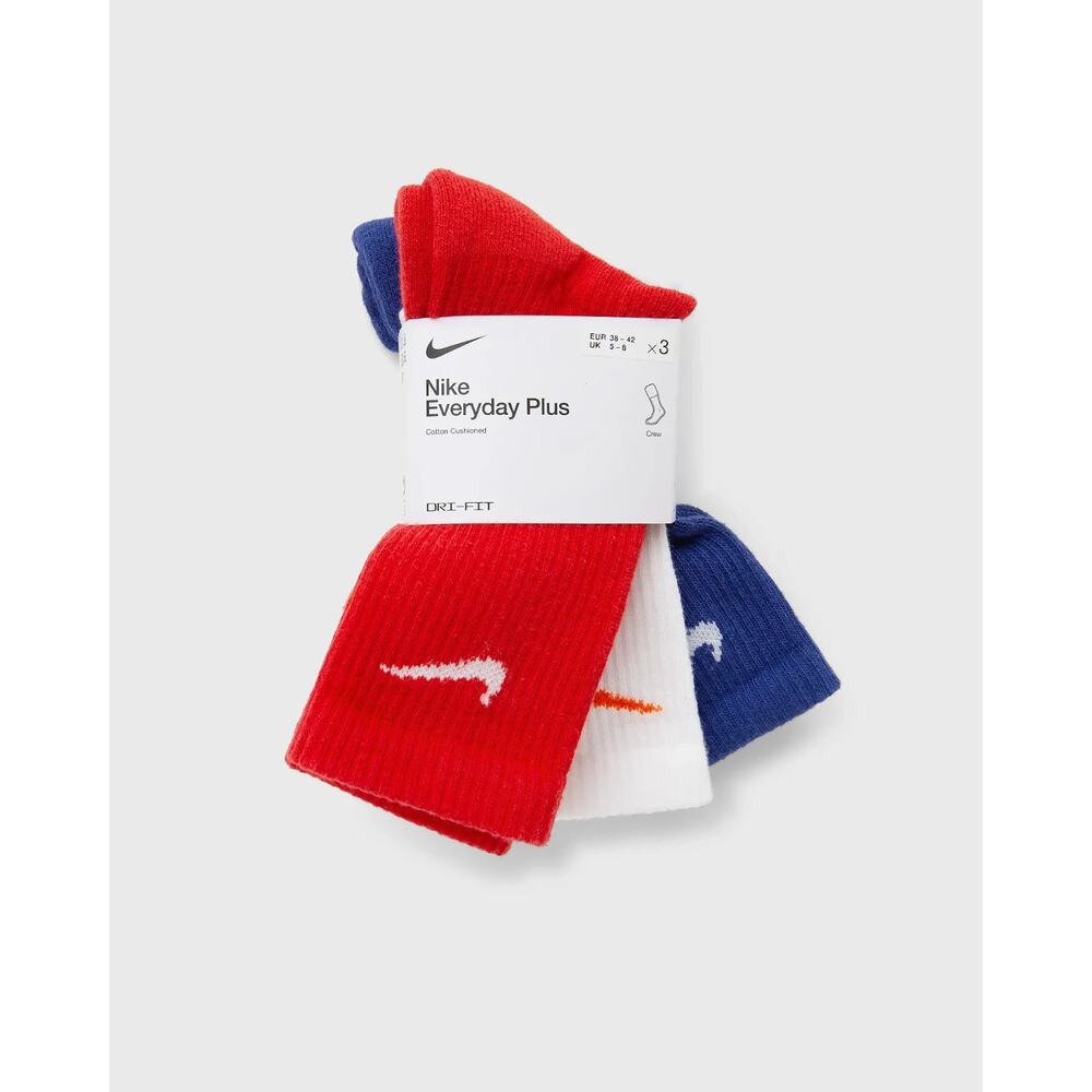 Nike Everyday Plus Dri-FIT Crew Socks 3 Pairs Red White Blue Large Sizes 8-13